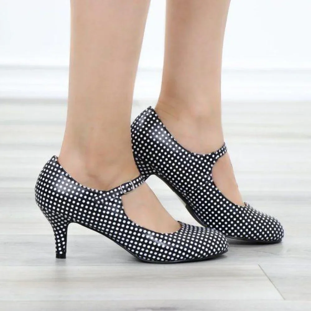 Rockabilly Black White Polka Dots Vintage pumps - Picture 1 of 12
